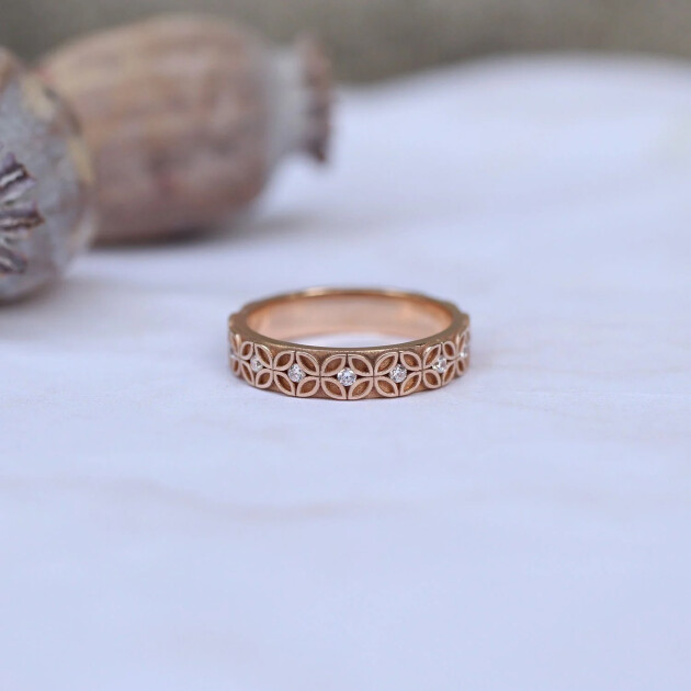 0.20 Karat Vintage Pırlantalı Tasarım Alyans - 