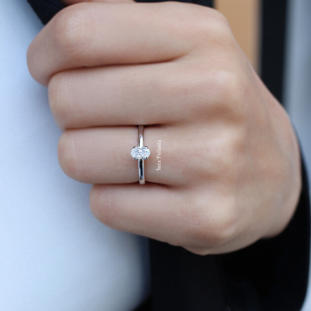 0.35 Karat Oval Pırlanta Tektaş Yüzük - 3