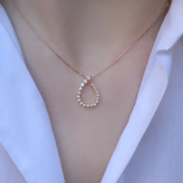 0.35 Karat Pırlantalı Damla Kolye - 1