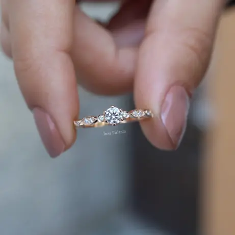 0.37 Karat Vintage Tasarım Pırlanta Tektaş Yüzük - 1