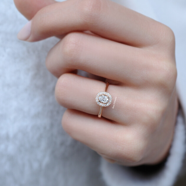 0.40 Karat Vintage Oval Tasarım Pırlanta Yüzük - 2