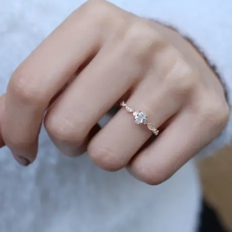 0.42 Karat Vintage Özel Tasarım Oval Pırlanta Tektaş Yüzük - (1)