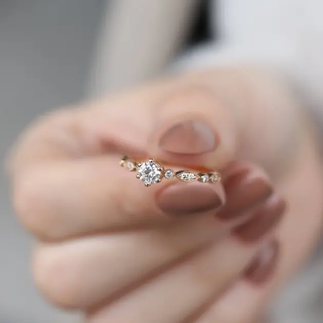 0.42 Karat Vintage Tasarım Pırlanta Tektaş Yüzük - 1