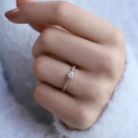 0.42 Karat Vintage Tasarım Pırlanta Tektaş Yüzük - (1)