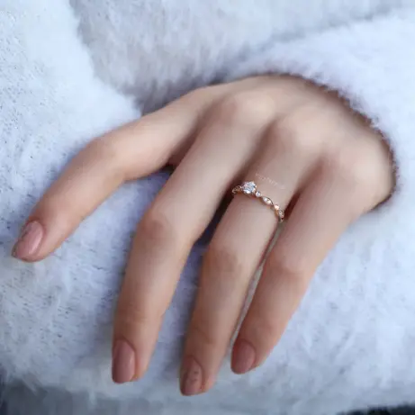 0.42 Karat Vintage Tasarım Pırlanta Tektaş Yüzük - 3