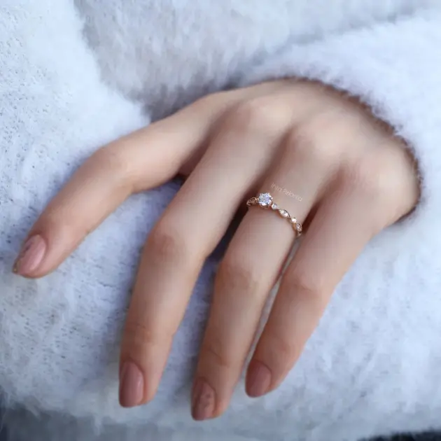 0.42 Karat Vintage Tasarım Pırlanta Tektaş Yüzük - 3