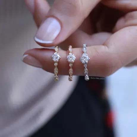 0.42 Karat Vintage Tasarım Tektaş Pırlanta Yüzük - 3