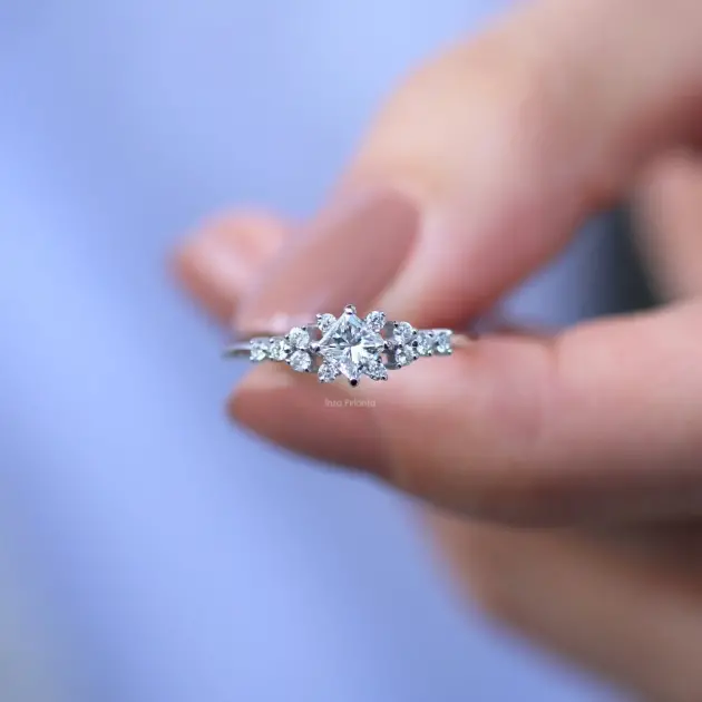 0.45 Karat Vintage Pırlanta Prenses Tektaş Yüzük - 1