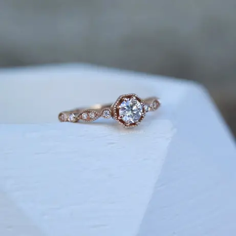0.47 Karat Vintage Sekizgen Pırlanta Yüzük - 1