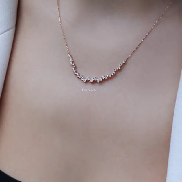 0.50 Karat Özel Tasarım Asimetri Pırlanta Kolye - 2
