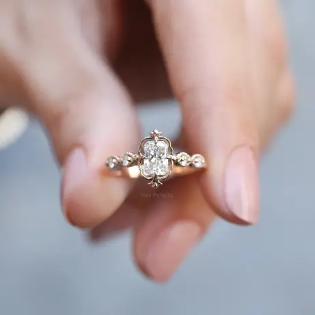0.60 Karat Vintage Aria Radiant Tasarım Pırlanta Yüzük - 1