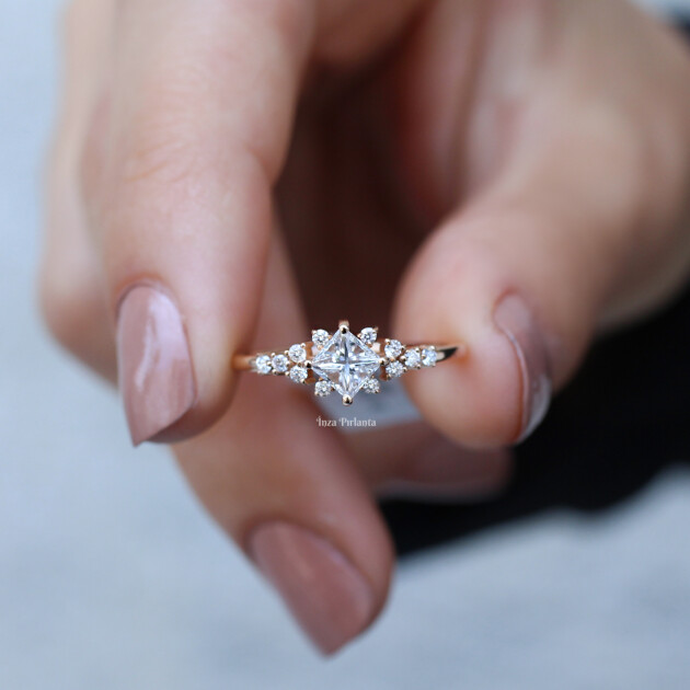 0.65 Karat Vintage Pırlanta Prenses Yüzük - 2