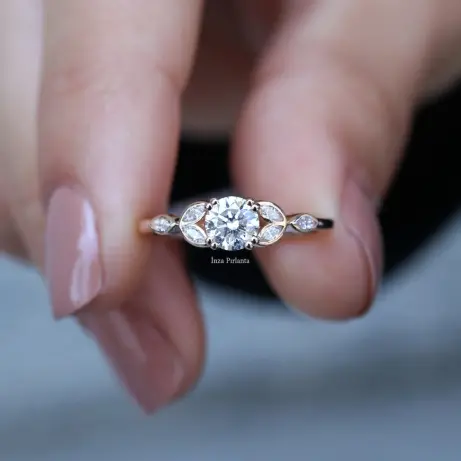 0.65 Karat Vintage Tasarım Markiz Pırlanta Yüzük - 1
