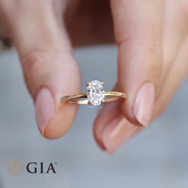 0.70 Karat F SI2 GIA Sertifikalı Oval Pırlanta Tektaş Yüzük - 1