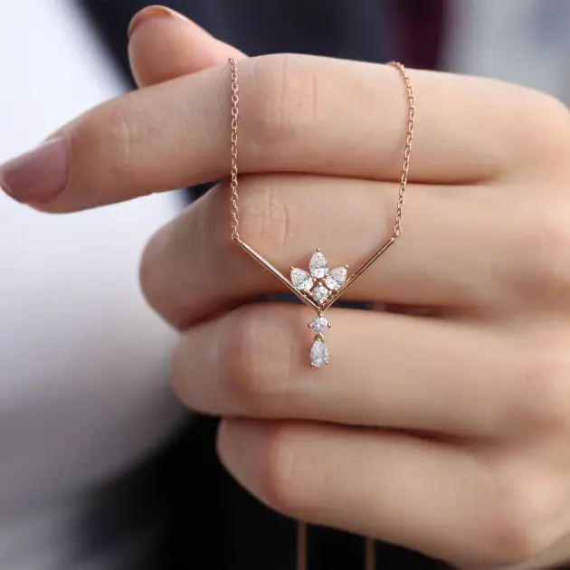 0.70 Karat Özel Tasarım Damla Pırlanta Kolye - 1