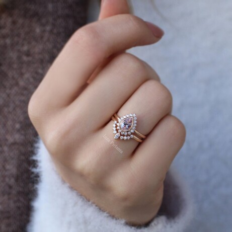 Damla Morganite & Pırlanta İkili Yüzük - 