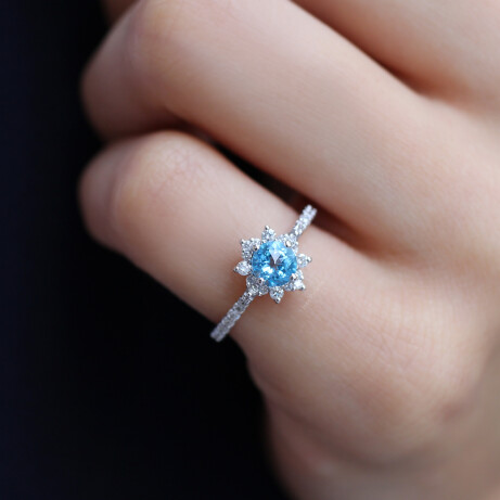Vintage Kar Tanesi Blue Topaz & Pırlanta Yüzük - (1)