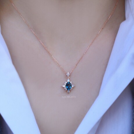 Selius London Blue & Pırlanta Kolye - 