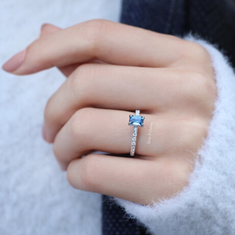 Emerald Aquamarine & Pırlanta Tektaş Yüzük - 