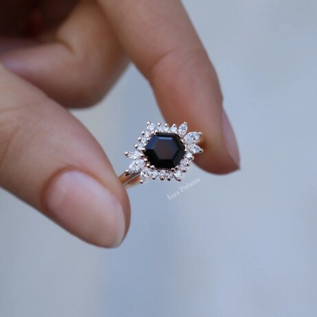 Vintage Altıgen Spinel & Pırlanta Yüzük - (1)