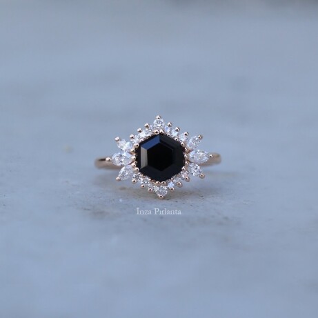 Vintage Altıgen Spinel & Pırlanta Yüzük - 