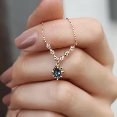 Vintage Aria London Blue & Pırlanta Kolye 