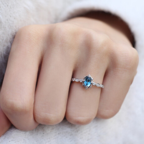 Vintage Aria London Blue & Pırlanta Yüzük - 
