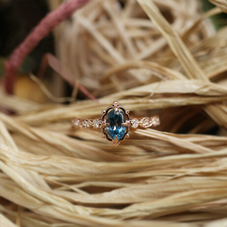 Vintage Aria London Blue & Pırlanta Yüzük - 