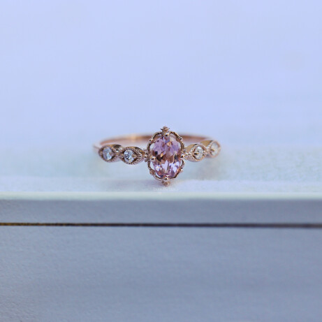 Vintage Aria Morganite & Pırlanta Tektaş Yüzük - 