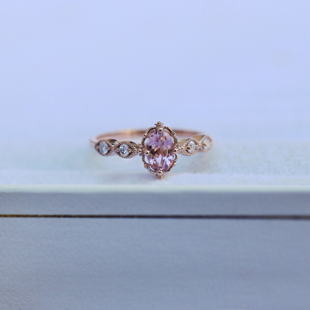 Vintage Aria Morganite & Pırlanta Tektaş Yüzük - 1