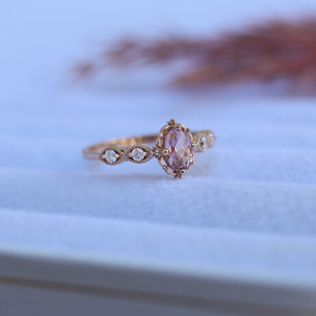 Vintage Aria Morganite & Pırlanta Tektaş Yüzük - (1)