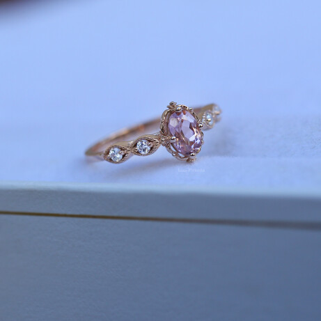 Vintage Aria Morganite & Pırlanta Tektaş Yüzük - 3