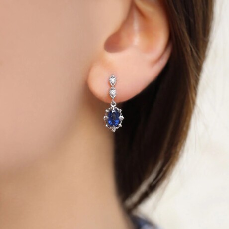 Vintage Aria Safir & Pırlanta Küpe - 