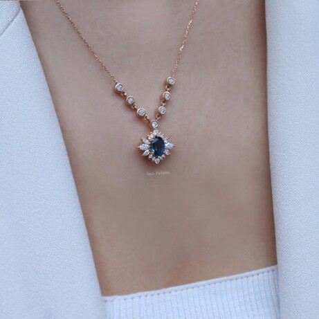 Vintage Artemis London Blue & Pırlanta Kolye - (1)