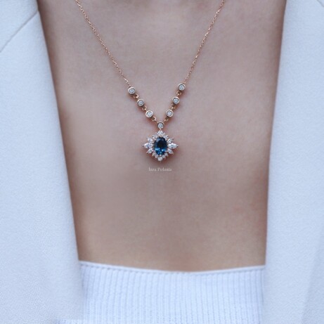 Vintage Artemis London Blue & Pırlanta Kolye - 
