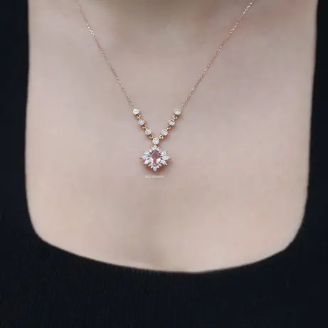 Vintage Artemis Morganite & Pırlanta Kolye - (1)