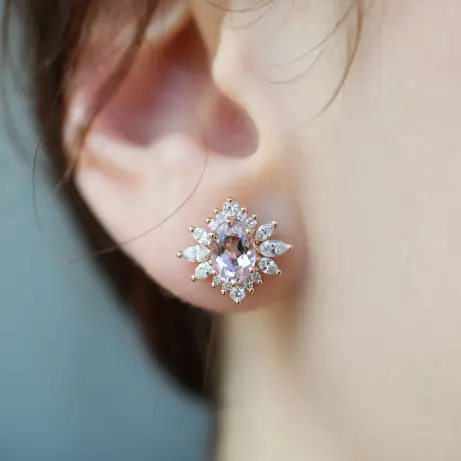 Vintage Artemis Morganite & Pırlanta Küpe - (1)
