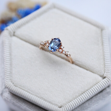 Vintage Asimetri Pırlanta & Blue Topaz Yüzük - (1)