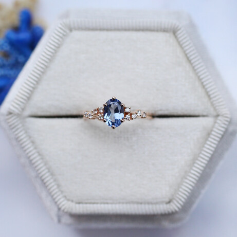 Vintage Asimetri Pırlanta & Blue Topaz Yüzük - 