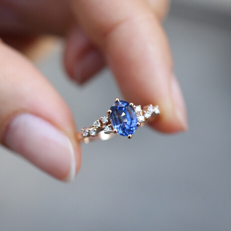 Vintage Asimetri Pırlanta & Blue Topaz Yüzük - 