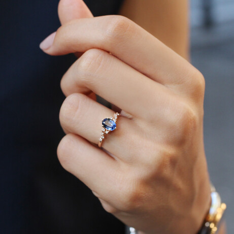 Vintage Asimetri Pırlanta & Blue Topaz Yüzük - (1)