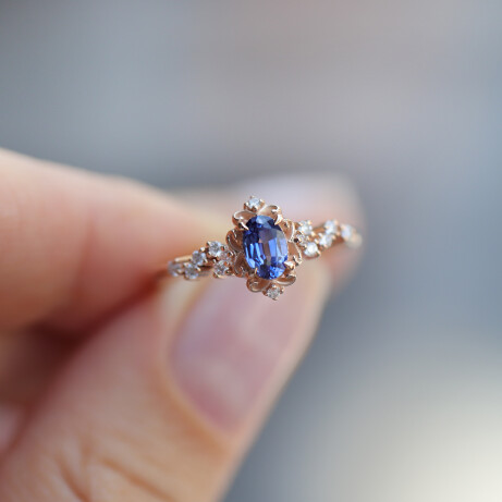 Vintage Emma Asimetri Blue Topaz & Pırlanta Yüzük - 