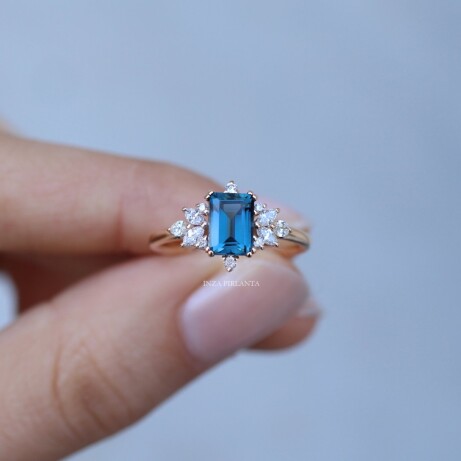 Vintage Flora London Blue & Pırlanta Yüzük - 