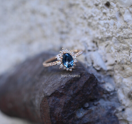 Vintage Hera London Blue & Pırlanta Yüzük - 