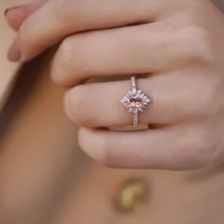 Vintage Hera Morganite & Pırlanta Yüzük - (1)