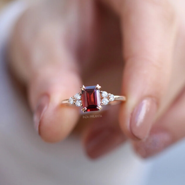 Vintage Lily Garnet & Pırlanta Yüzük - 
