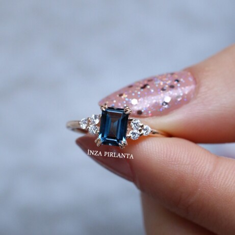 Vintage Lily London Blue & Pırlanta Yüzük - 