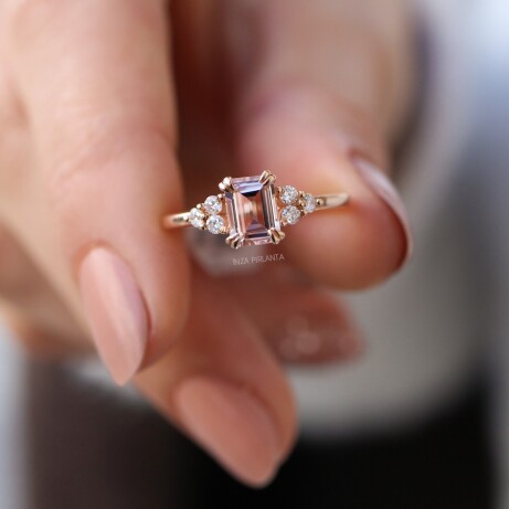 Vintage Lily Morganite & Pırlanta Yüzük - 