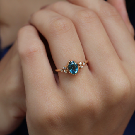 Vintage London Blue & Pırlanta Yüzük - 