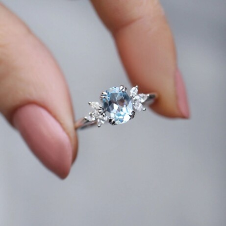 Vintage Lotus Aquamarine & Pırlanta Yüzük - 